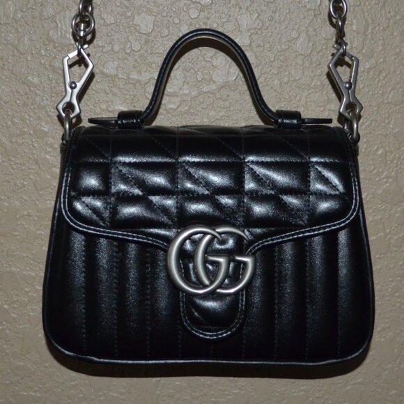 New Gucci GG Black Quilted Marmont Top Handle Shoulder Handbag - Picture 1 of 13